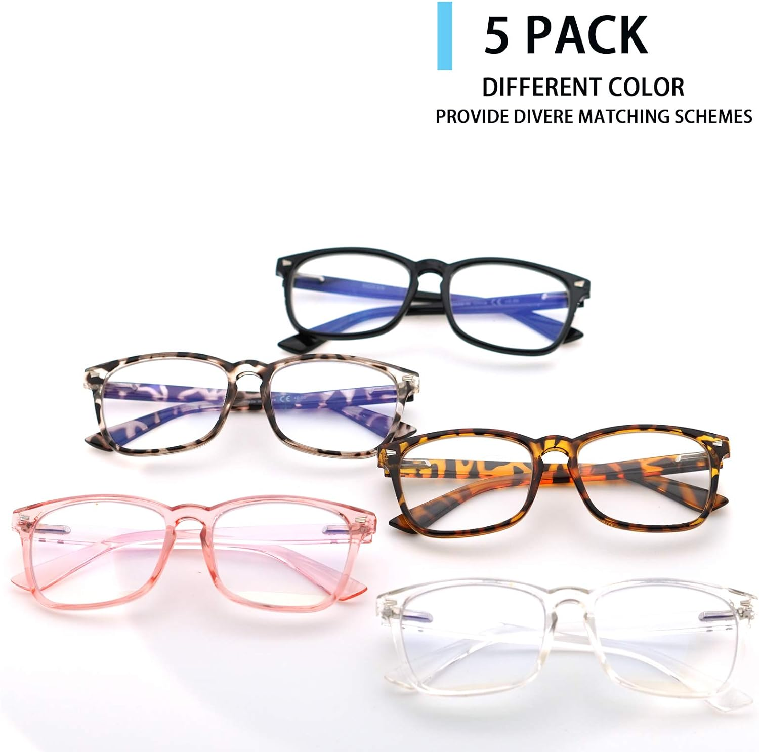 VIDEBLA 5 Pack Blue Light Blocking Reading Glasses,Spring Hinge Readers for Women Men,Anti UV Ray Filter Nerd Eyeglasses, Mix, Medium - 2.25 X, 5 Mix Color C1 image number 4