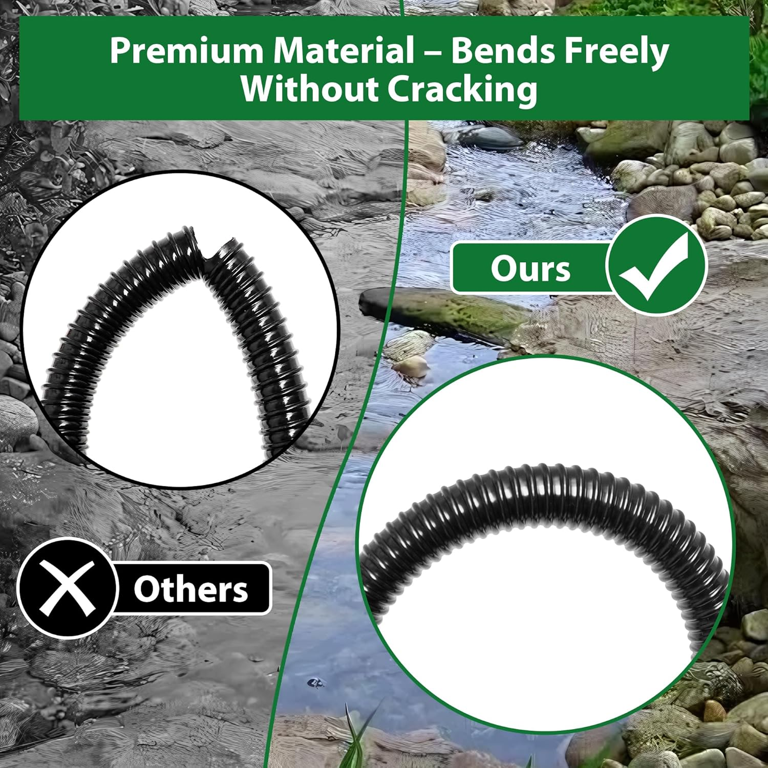 1 Inch Pond Tubing &ndash; 10Ft Flexible PVC Corrugated Pond Hose with 2 Stainless Steel Hose Clamps, Kink-Proof Black Plastic Pump Tubing for Garden Ponds, Waterfalls, Filters & Drainage image number 4