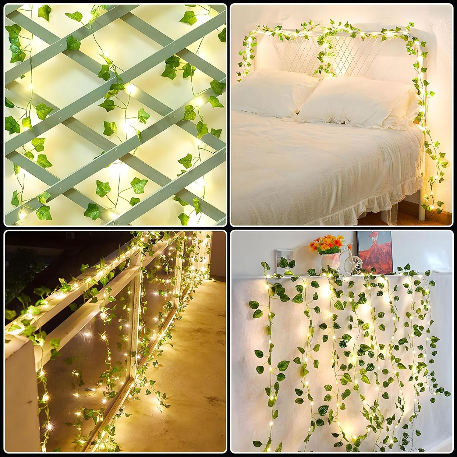10M 100LED Vine Leaf Fairy String Lights Batteries Powered, Fake Green Ivy Vine Fairy String Lights for Room Home Bedroom Outdoor Indoor Curtain Garden Decor