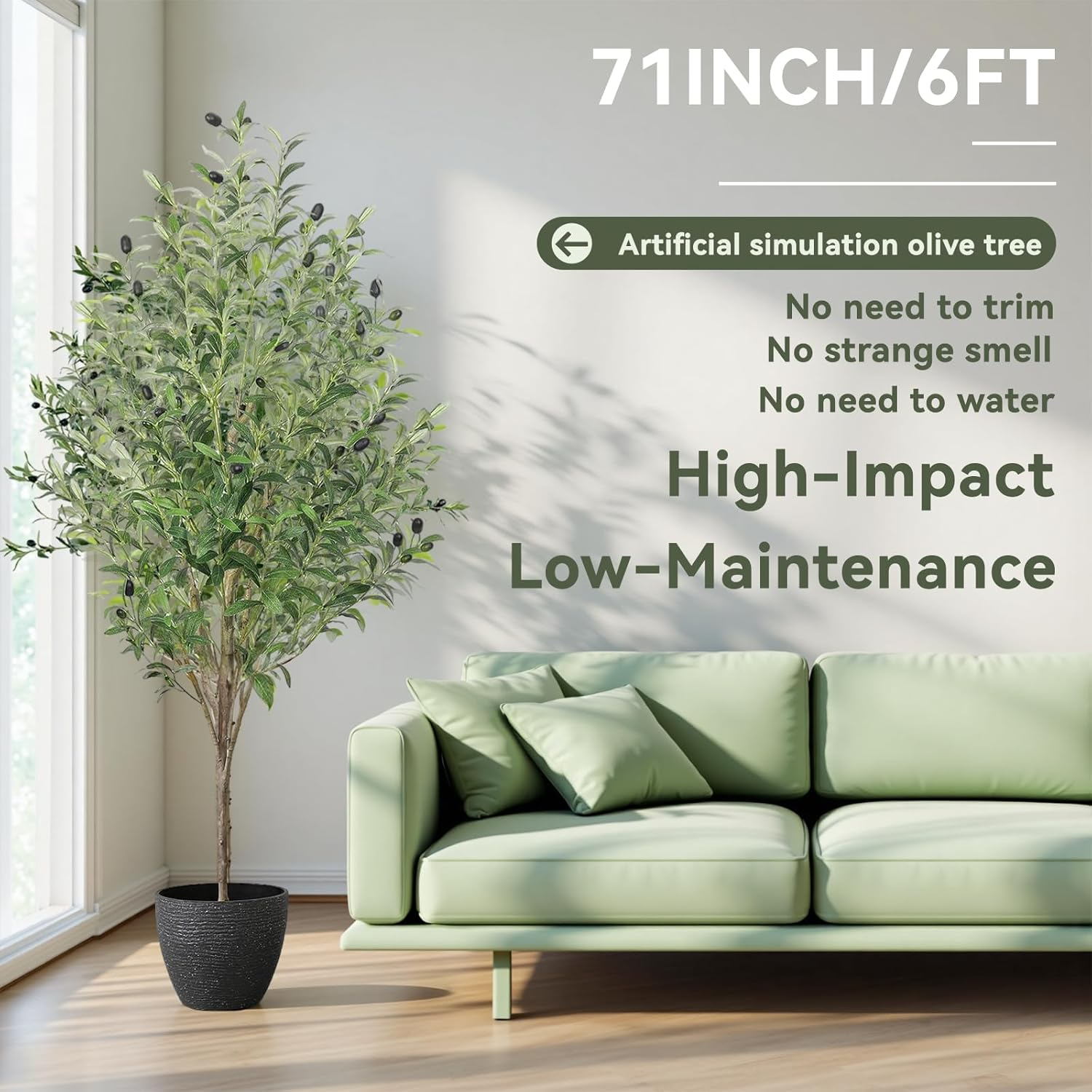 Shanghigh Artificial Olive Tree &ndash; 180Cm/6Ft Tall Faux, Decoration Olive Silk Plant with Fake Moss, Large Lifelike Faux Plant in Pot, Potted Olive Tree for Modern Home Office Indoor Outdoor Decor, Gift image number 6