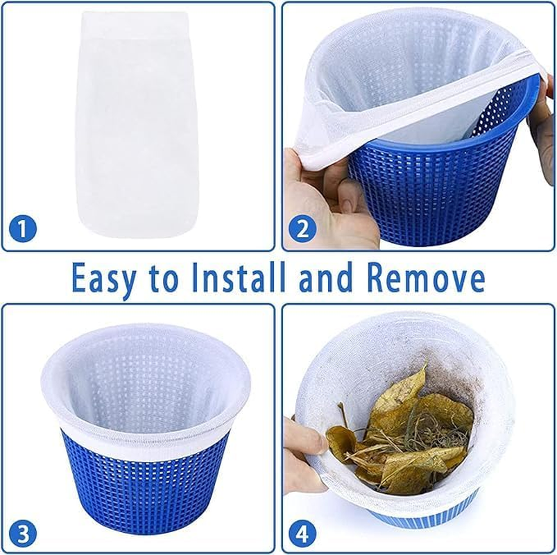 Pool Skimmer Socks - Ultra Fine Mesh Skimmer Basket Nets for Swimming Pools - Reusable Filter Socks Liner for Leaves, Debris, Hair, & Small Particles - Fits Standard Skimmers & Pump Baskets (50PCS) image number 1