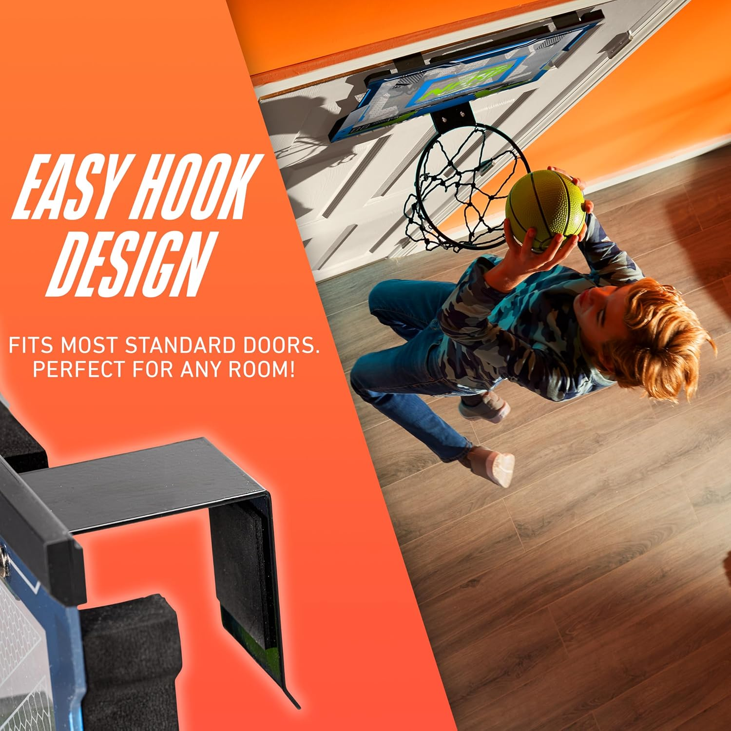 NERF over the Door Mini Basketball Hoop Set - Pro Hoop Mini Hoop Set Foam Basketball - Steel Rim Great for Dunking - Perfect Bedroom + Office Accessory Hoop image number 4