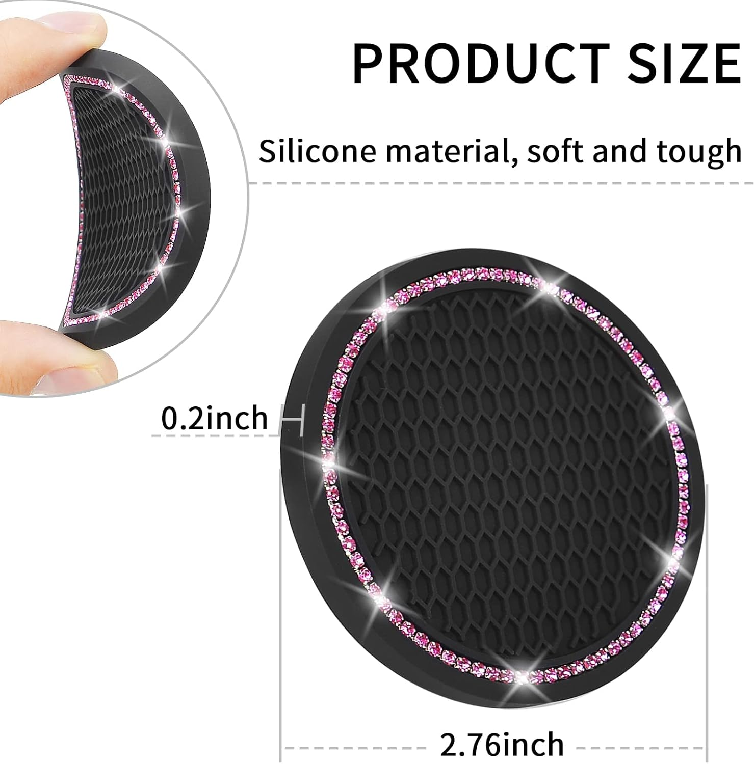 4 Pack Car Coasters, Universal Vehicle Bling Car Coaster, Cute Rhinestone Coaster for Cup Holders,Interior Accessories 2.75'' Silicone anti Slip Car Coasters for Women (Pink Crystal Circle)