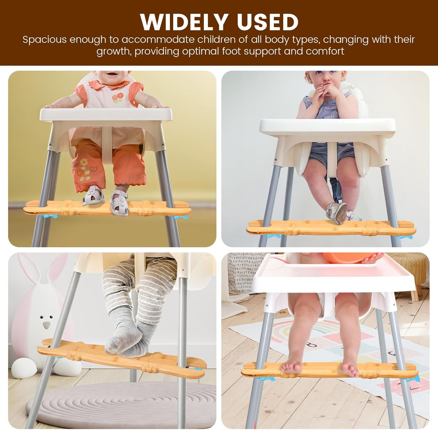 2 Pcs Baby High Chair Footrest Adjustable Height Non-Slip Baby Pedal Sturdy Structure Natural Bamboo with Rubber Ring Compatible for Most Highchairs (Wood-B) - Wood-A image number 6