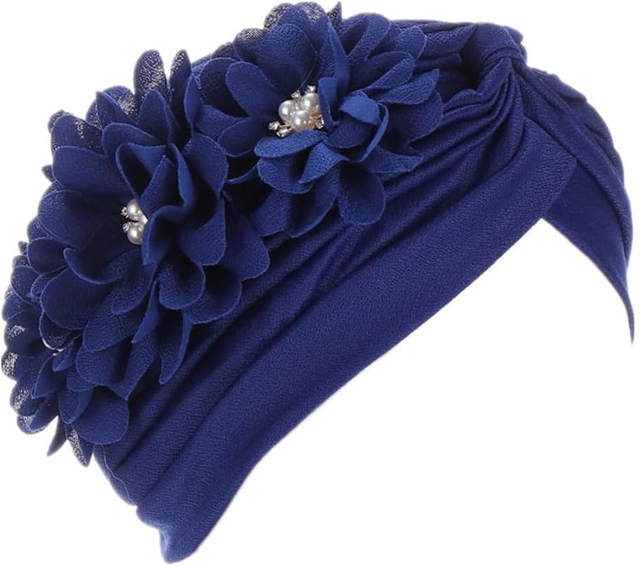 YYAOJHAO Women Flower Turban Hats - Ruffle Pre Tied Headwrap Caps Chemo Beanies Hijab Headscarf for Cancer Patient Hair Loss