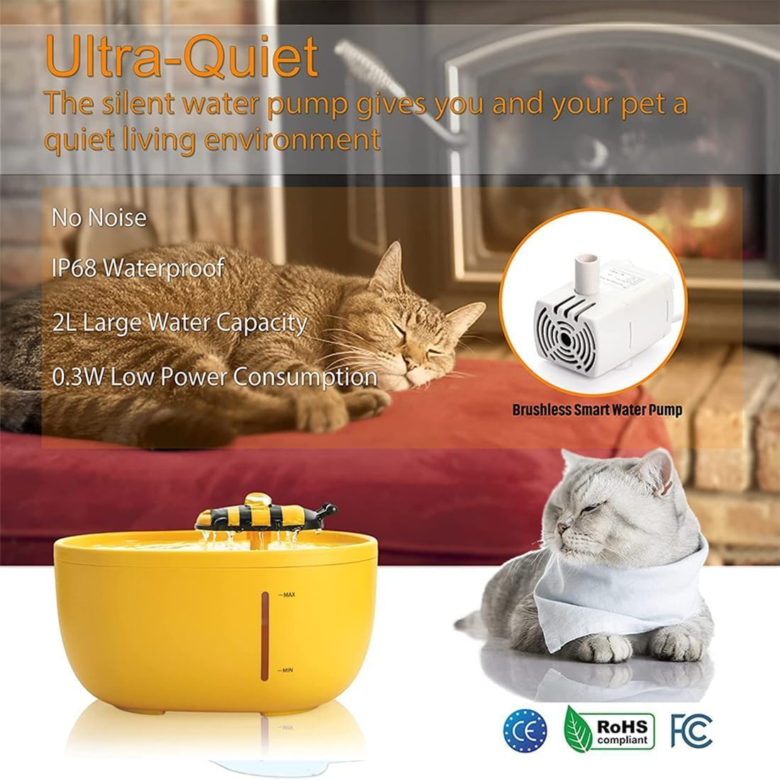 Cat Water Fountain Automatic Drinker for Pet,2L Ultra-Quiet Pet Water,With Level Window&Led Light,Pet Dispenser Blue (JPA-11) image number 2