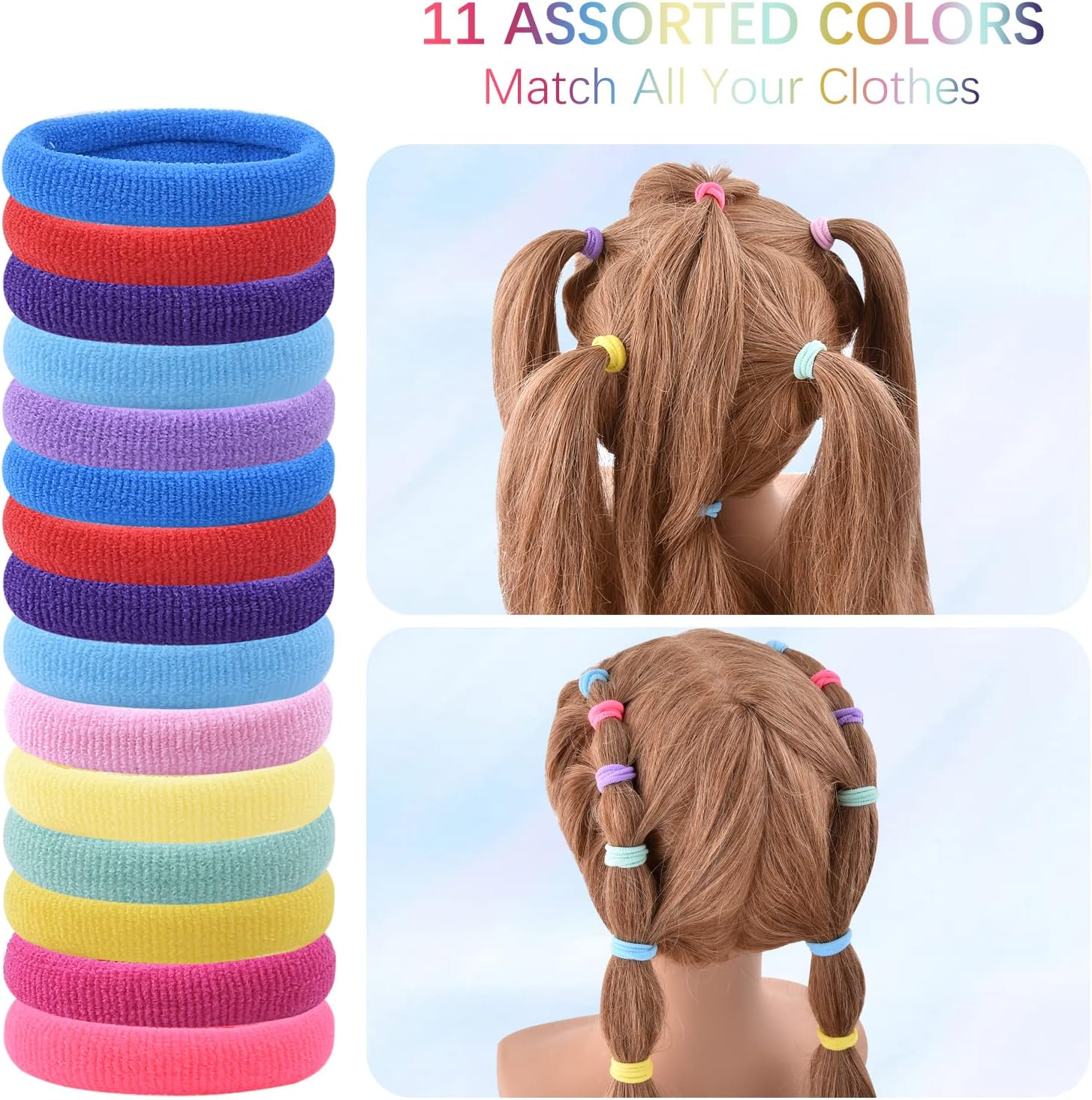 WKJHO 200Pcs Baby Hair Ties, Cotton Soft Toddler Hair Ties for Girls and Kids, Multicolor Small Seamless Elastic Hair Bands Ponytail Holders Hair Accessories image number 1