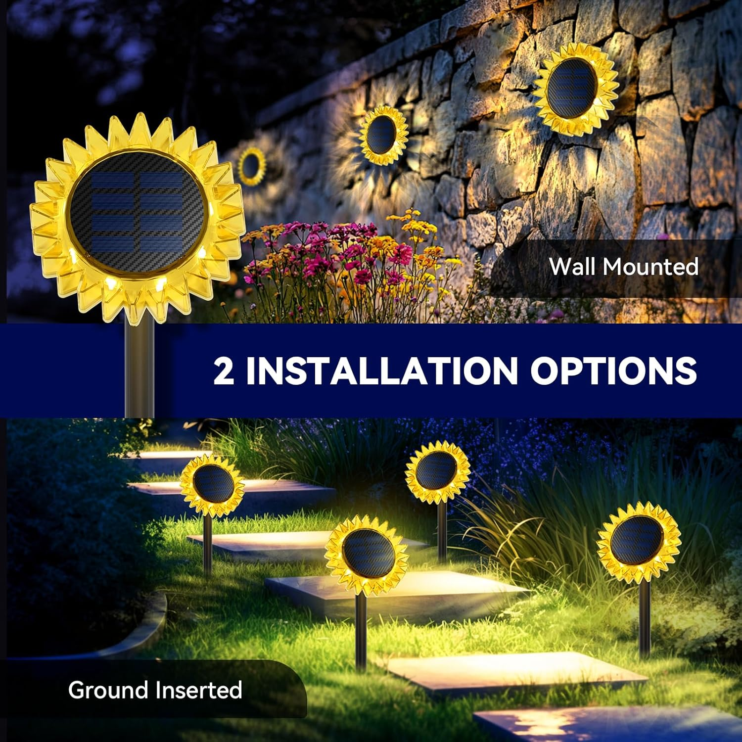 Solar Pathway Lights - 4 Pack LED Sunflower Garden Light, Waterproof Outdoor Decor for Wall, Lawn, Yard, Walkway, Patio, Landscape image number 1