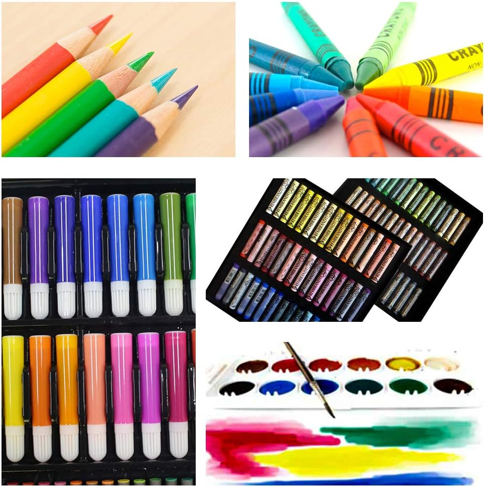MIAOKE 168 Piece Art Set, Drawing Box for Children - Colored Pencils, Crayons, Oil Pastels, Watercolor Cake, Eraser, Pencil Sharpener, HB Pencil,18-Page Sketch Pad image number 6