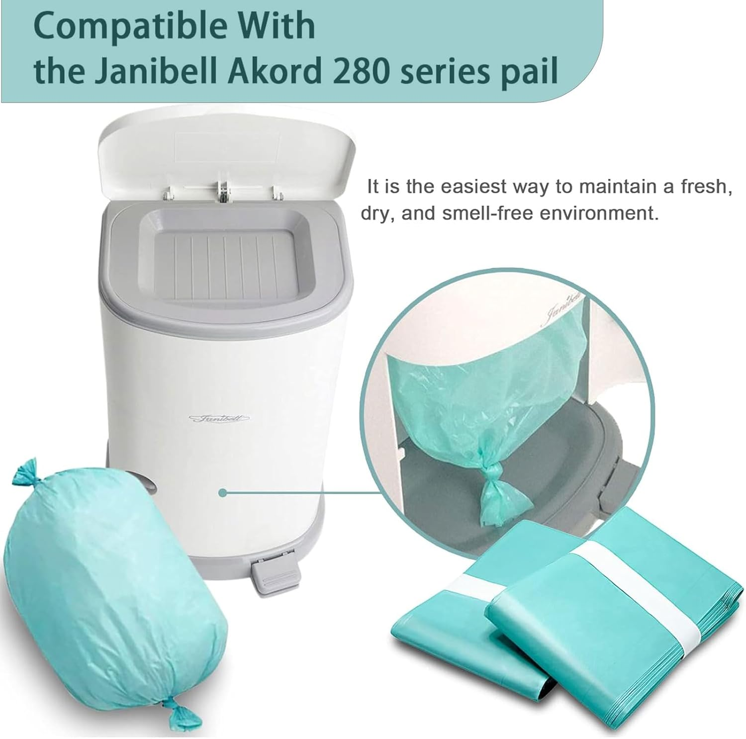 8 Pack Liner Refills Compatible with Korbell Nappy Disposal Bin Liners Compatible 16L Bin -10M/Bag Disposable Bag Refill，Lightly Scented，Odour-Proof，Holds up to 1200 Nappies image number 4
