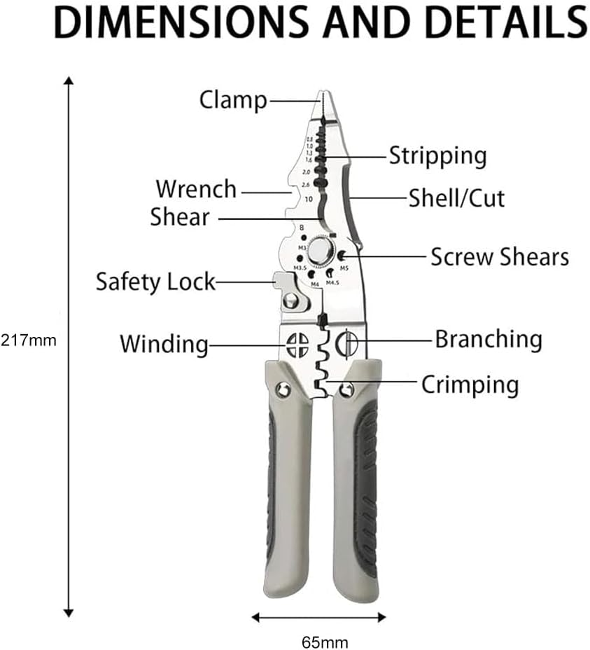 1 Pcs Multifunctional Wire Stripper Crimper Cable Cutter Pliers,Wire Strippers Tool, Multifunctional Wire Cutter for Electric Cable Stripping Cutting and Crimping image number 4