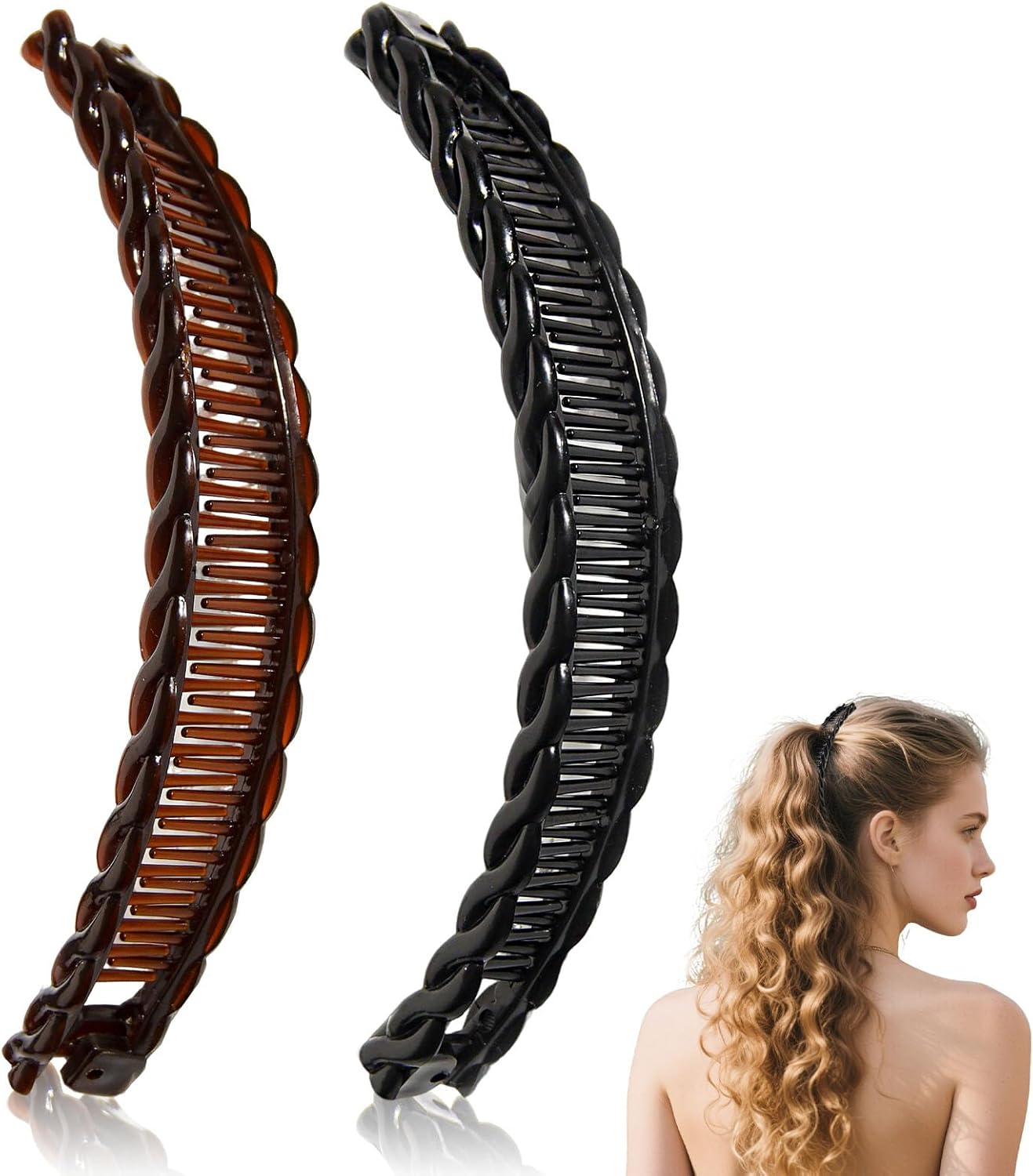 Banana Hair Claws in Black and Brown - Decorative Hair Accessories Clips for Long Hair (Brown and Black) image number 4