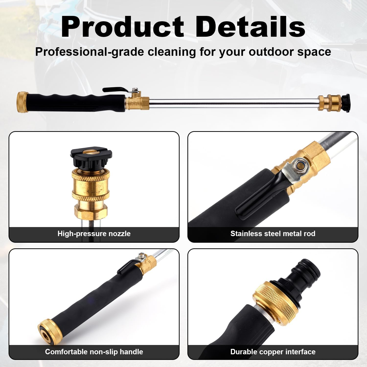Jet Nozzle High Pressure Hose Nozzle, High Pressure Wand with 3 Pressure Washer Nozzles High Power Water Wand Attachment for Garden Hose Car Window Patio Pet Cleaning image number 6