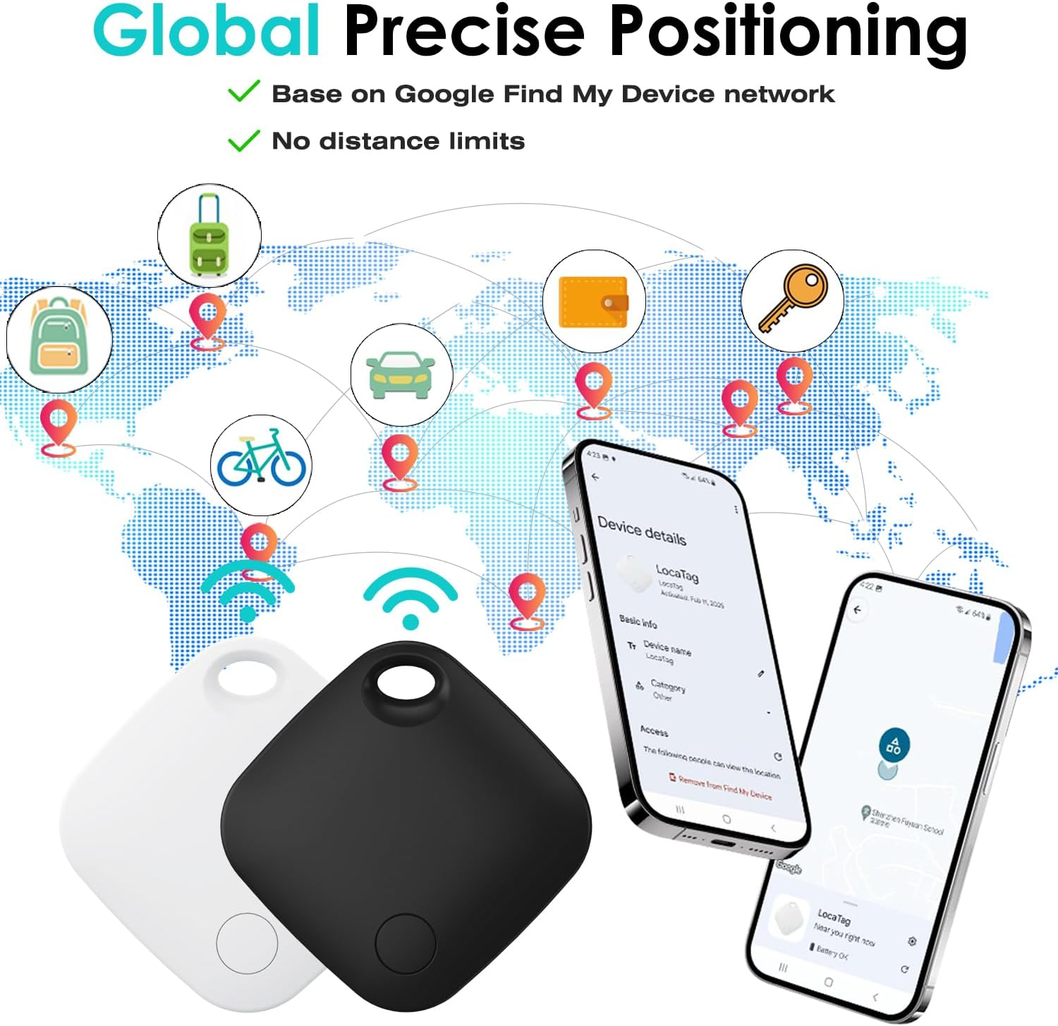 [2-Pack] Bluetooth Tracker for Android Phones(Not for Ios), Google Certified Smart Tracking Tag for Google Find Hub. Key Finder Item Locator for Keys, Luggage, Backpack and More (1 Black+1 White) image number 2