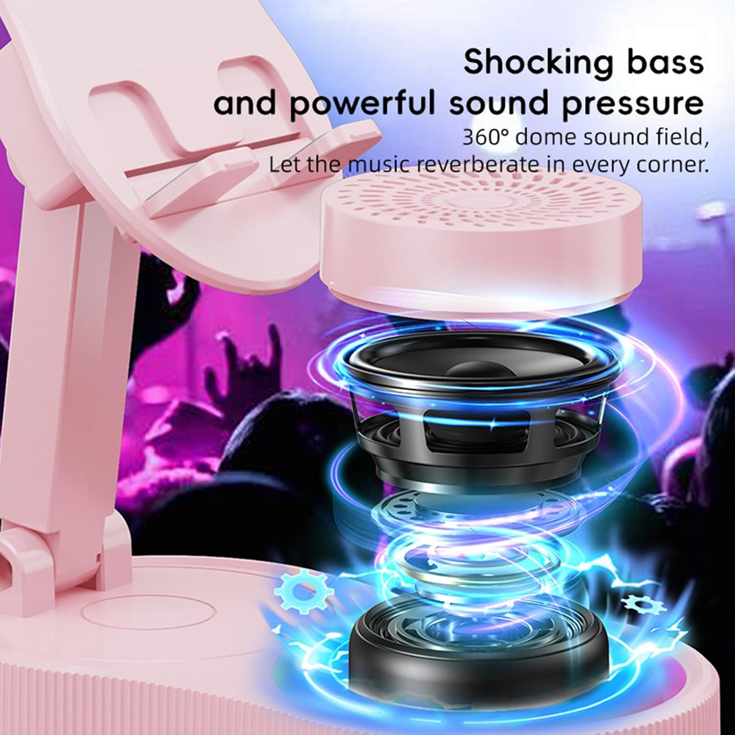 Frfik Cell Phone Stand with Speaker | Wireless Speaker Audio Stand with Light - Sound Dock Tablet Live Streaming Bracket for Home Travel Dormitory Vacation Apartment Hotel - White image number 4