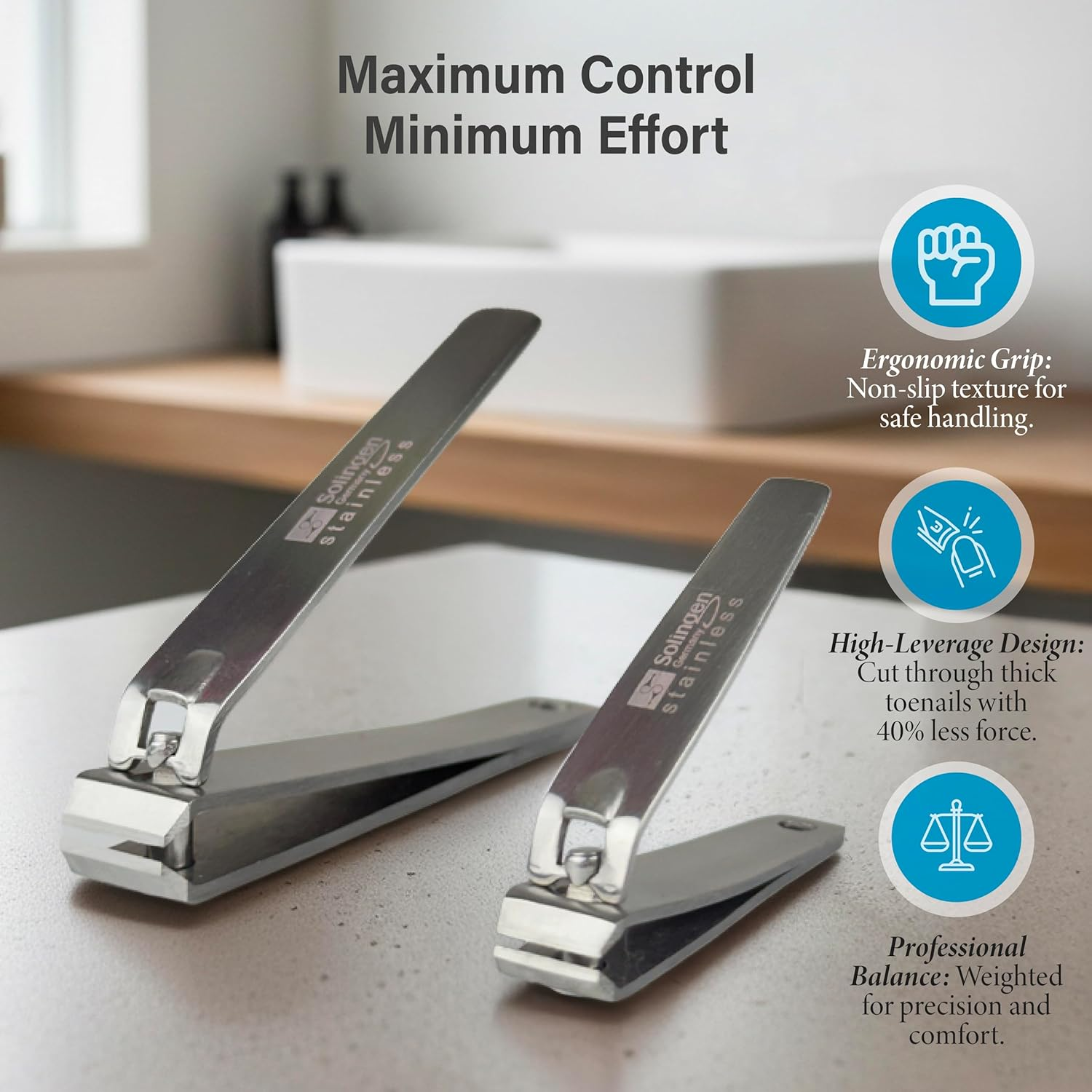 Solingen Nail Clippers | 2 Pcs Professional Sharp Tools Set | Stainless Steel Metal Made in Germany | Kit for Manicure & Pedicure Toenail Fingernail Care for Women Mens and Baby image number 2
