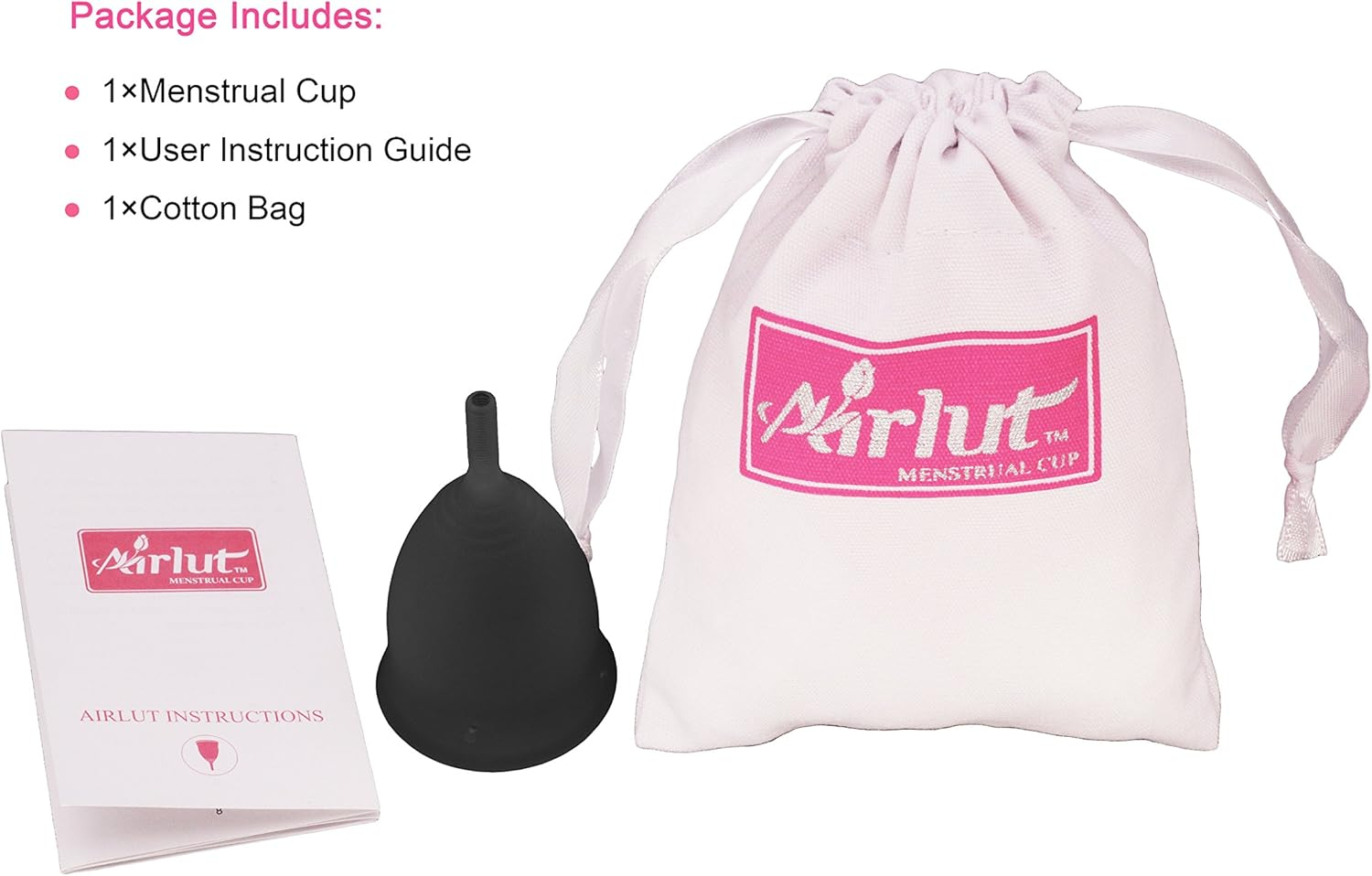 Airlut Menstrual Cup with Storage Carry Bag, FDA Approved, Tampon and Pad Disposable Alternative Feminine Complete Protection for Pre Childbirth Woman (Small, Black) image number 6