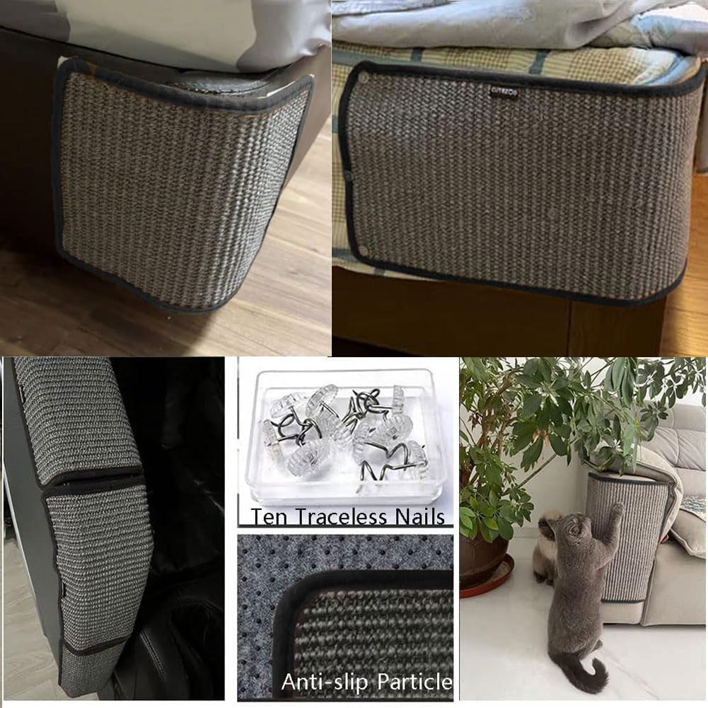 Cat Scratching Pad Natural Sisal Sofa Corner Furniture Protector Scratcher Mats Protecting Carpets and Sofas Couch Corner Furniture Anti-Slip Sisal Cat Repellent Mat for Sofa Bed Desk Legs - 2Pcs-Long White image number 7