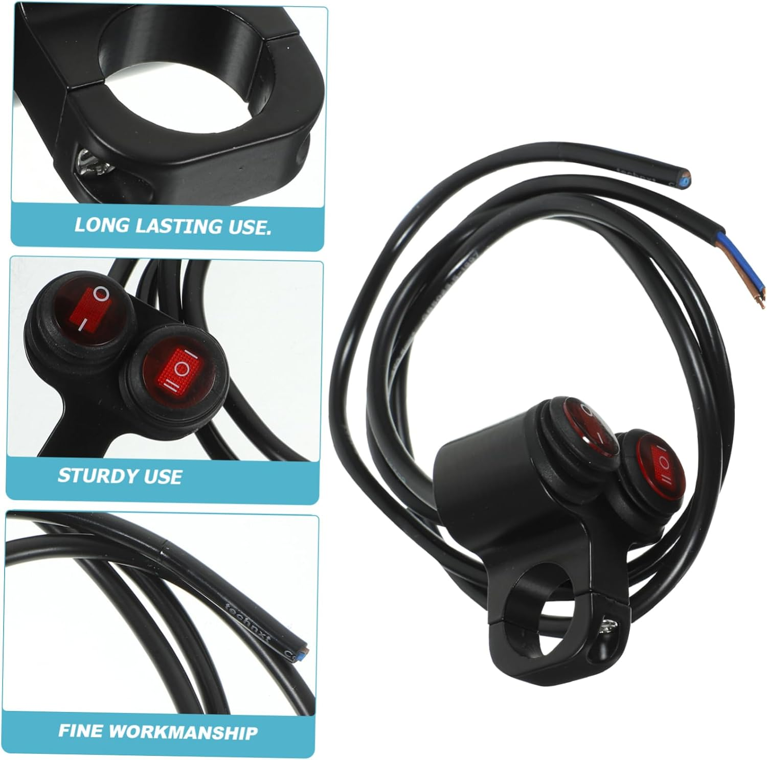 PLAFOPE Motorcycle Handlebar Toggle Switch with Headlight Button 3-Wire Waterproof Motorbike Handlebar Switch for Electric Bikes and Scooters with Indicator Light image number 3