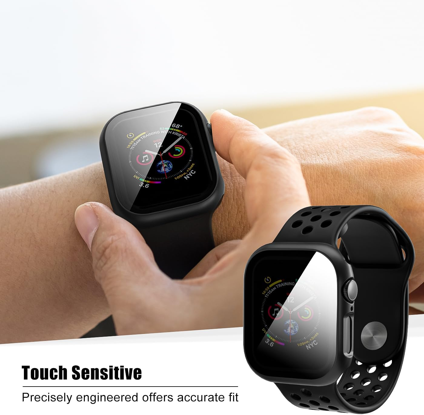 2 Pack Privacy Case for Apple Watch Screen Protector, Anti-Spy Tempered Glass Film Apple Watch Cover Hard PC Case Bumper for Iwatch Series 11 Series 10 - Black/Clear 42Mm image number 5