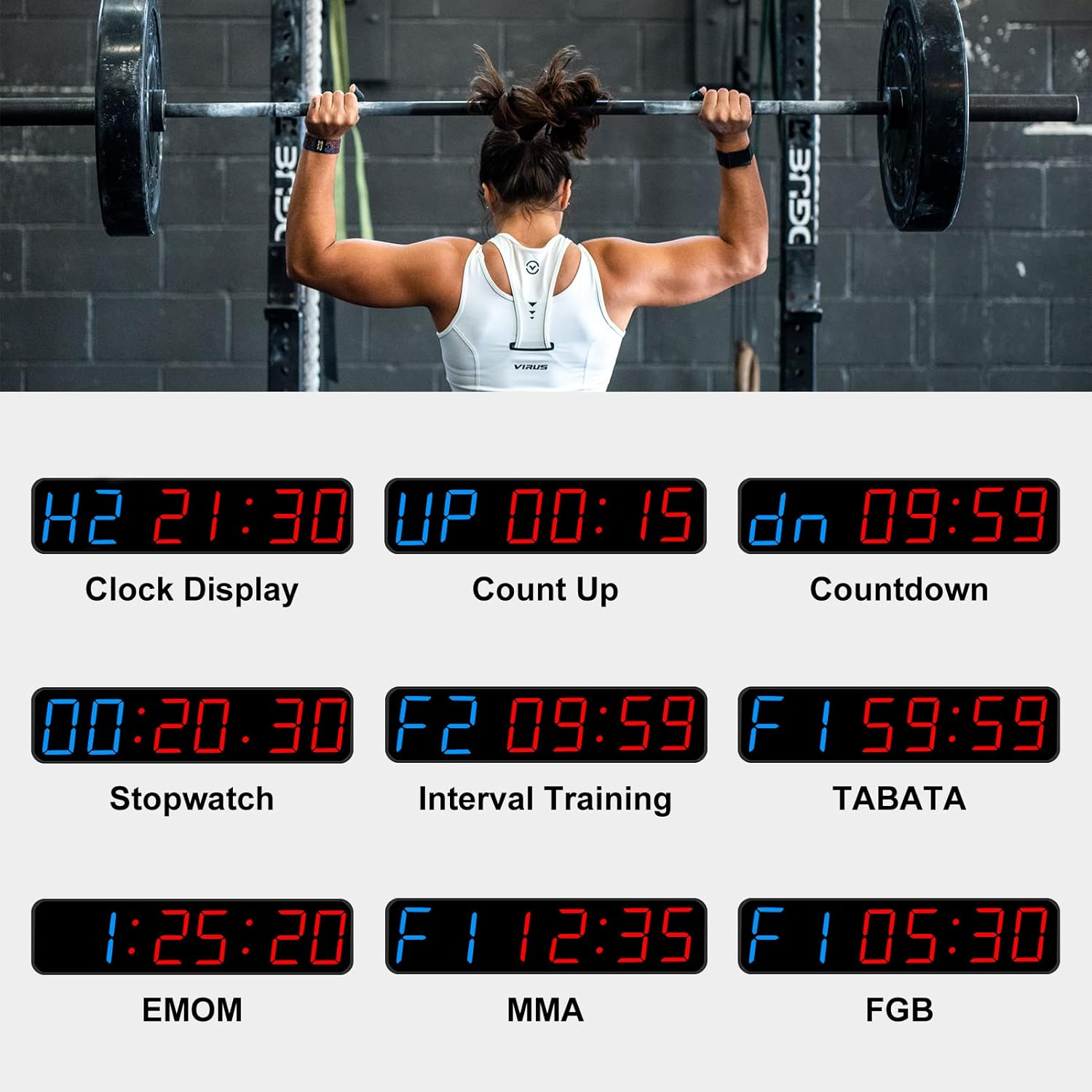 Gym Timer, Portable, Interval Timer with Rechargeable Battery and Built-In Magnet, Large LED Digital anti Vertigo Display, Upgraded Workout Clock for Home Gym Garage Fitness Boxing 1.5" image number 6