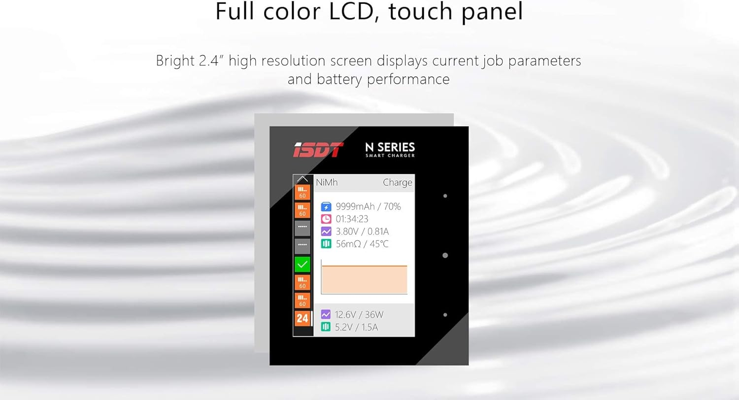 ISDT N8 Universal Battery Charger, LCD Digital Charger, 8-Slot Speedy Smart Battery Quick Charger for Rechargeable Batteries AA AAA Li-Lon Lihv NI-MH Ni-Cd Lifepo4 Discharge Protection Function image number 2
