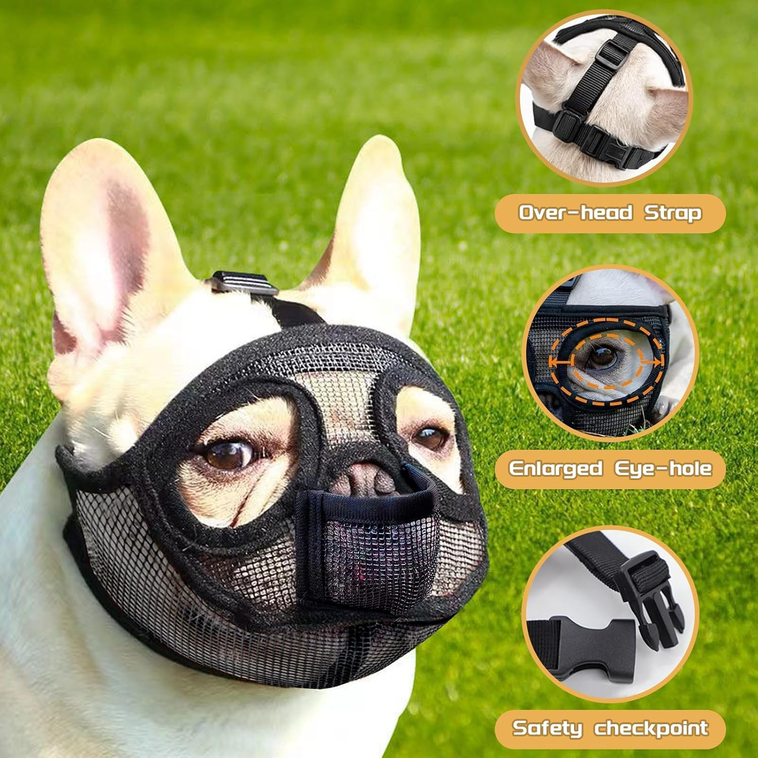French Bulldog Muzzle, Mesh Dog Muzzle for French Bulldog, German Shepherd and Dogue De Bordeaux (Black, S)
