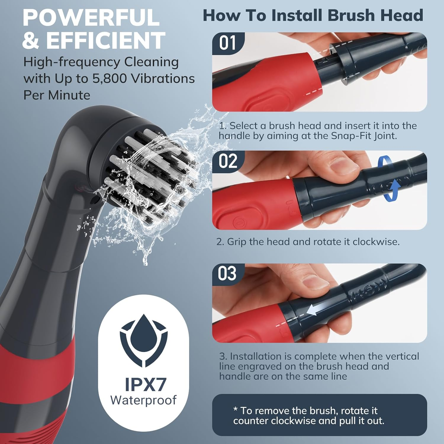 Lifebasis Cordless Electric Cleaning Brush &ndash; Handheld Power Scrubber with 2 Replaceable Heads, IPX7 Waterproof, for Grout, Tile, Sink, Kitchen, Bathroom & Corner Cleaning - Red image number 5