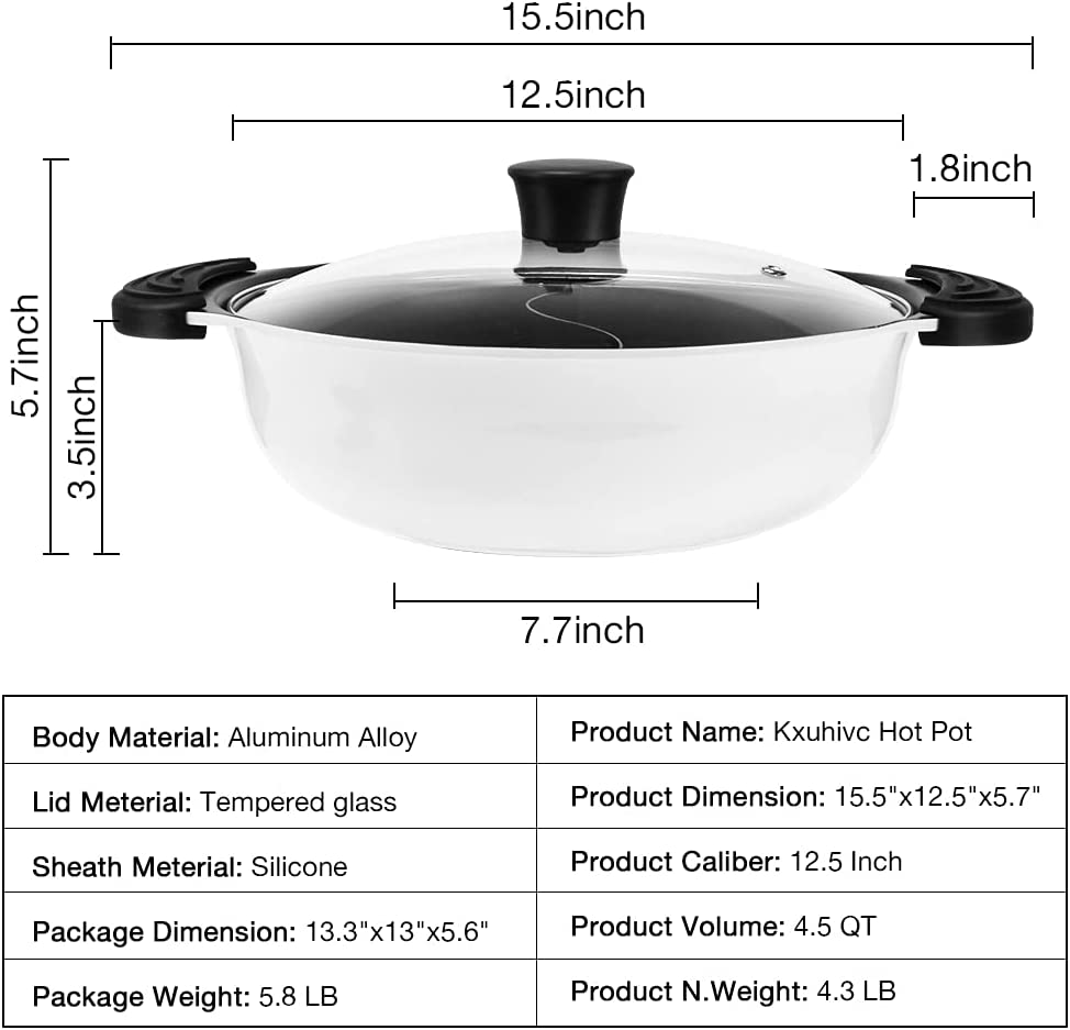 Hot Pot with Divider for Induction Cooker Dual Sided Soup Cookware Two-Flavor Chinese Shabu Shabu Pot for Home Party Family Gathering, 4.5 Quart (White) image number 6