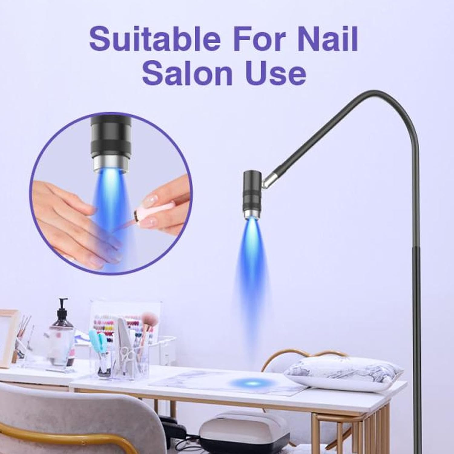 6W UV Nail Lamp with Foot Pedal, LED Floor Lamp Fast Curing Nail Dryer, for Salon & Home, 5 Levels Dimming image number 5