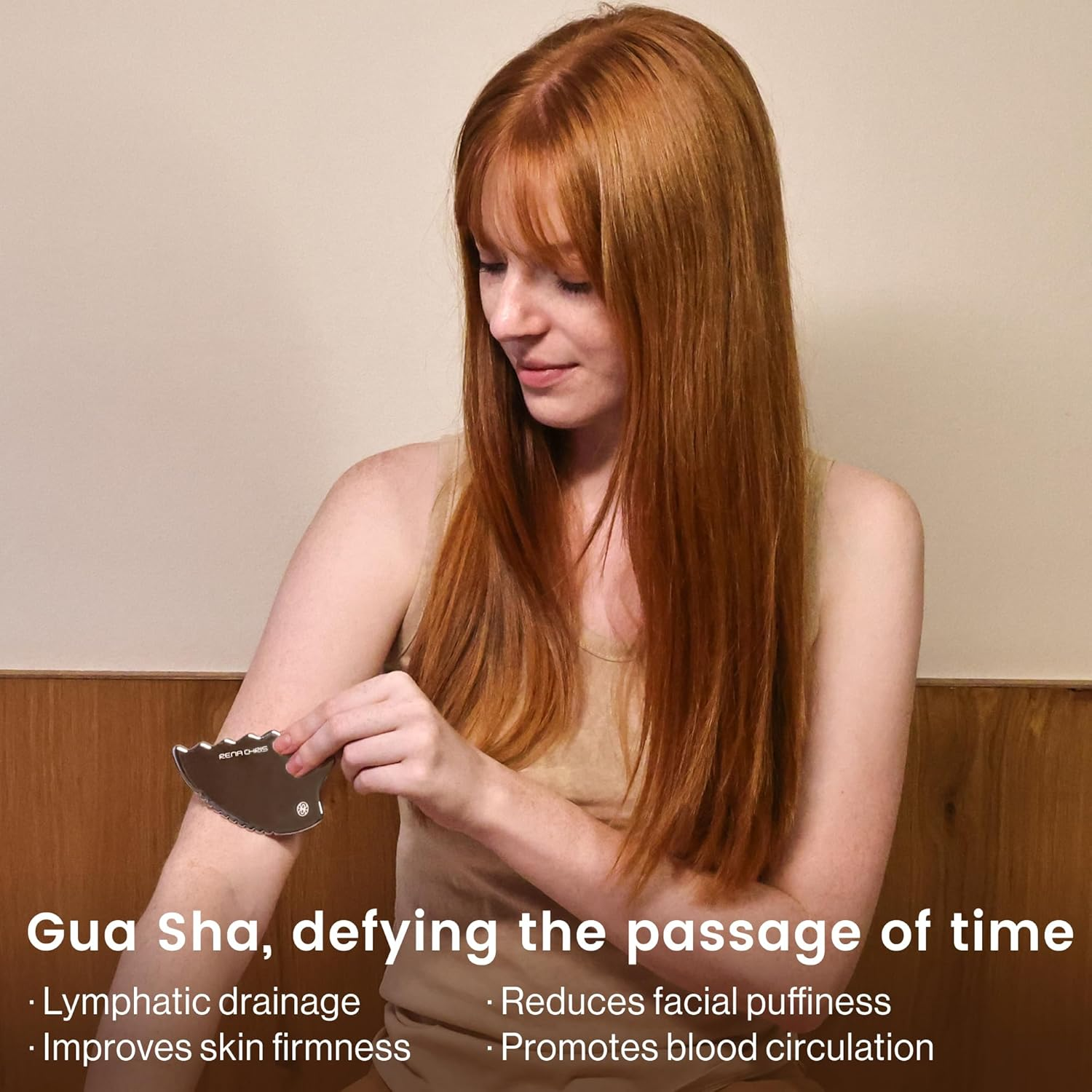 Rena Chris Gua Sha Facial Tools, Stainless Steel Guasha, Manual Massage Sticks for Jawline Sculpting and Puffiness Reducing, Scraping Massage Tool, Skin Care Massager (Pear-Shaped) image number 2