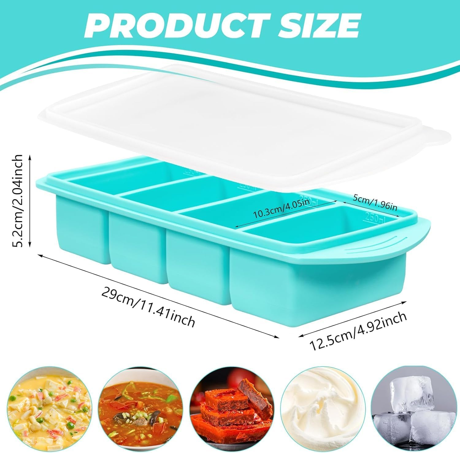 KALEDE&reg; Silicone Freezer Trays with Lid, 2Pack Silicone Freezing Tray for Broth Soup Storage - Freeze 250Ml 250Ml Souped Portion image number 2