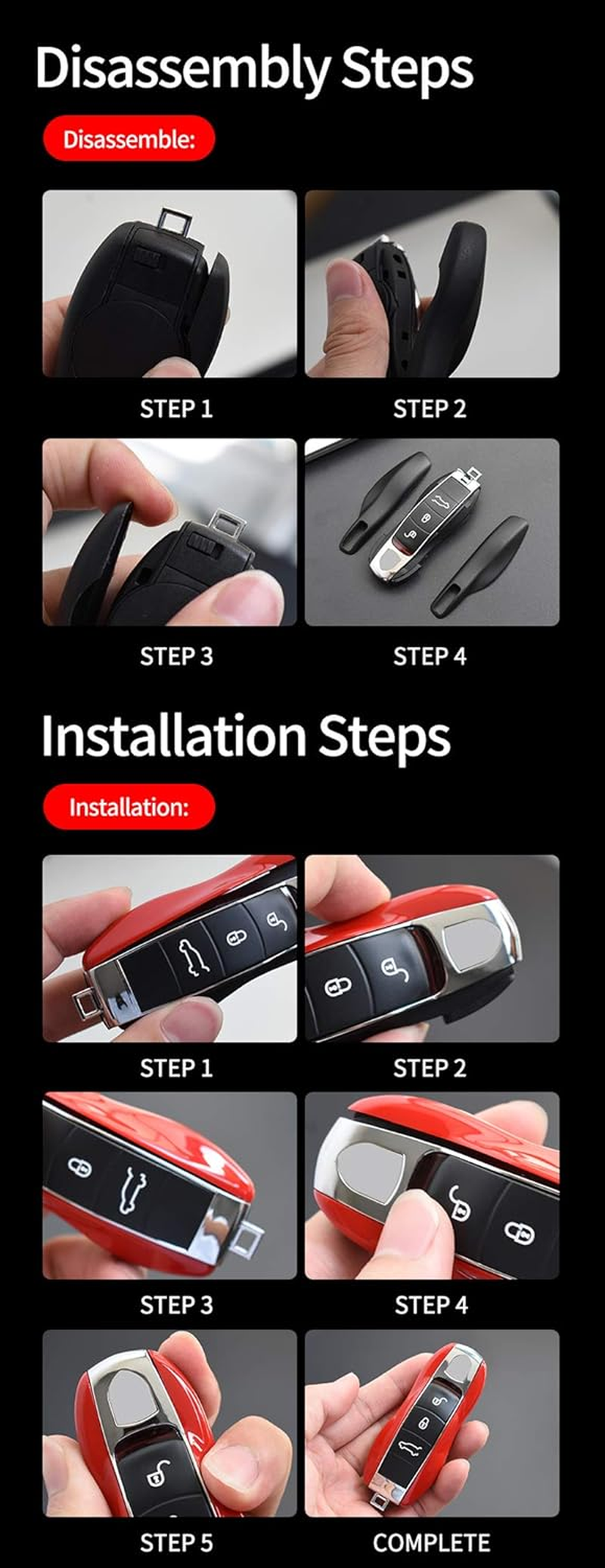 Ontto Key Fob Cover Fit for Porsche Key Shell Replacement Fit for Cayenne 92A Panamera 970 Cayman 981 Carrera 911 991 918 Spyder Macan Key Case Holder Plastic Key Chain Keyring Accessories Black - Black image number 4