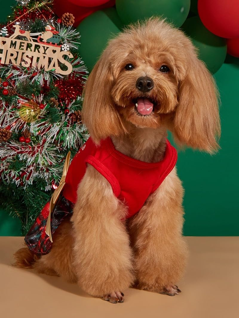Merry Christmas Dog Dress by Brandname - Red, Small, Polyester/Cotton, Festive Design, Pull On, Machine Wash image number 1
