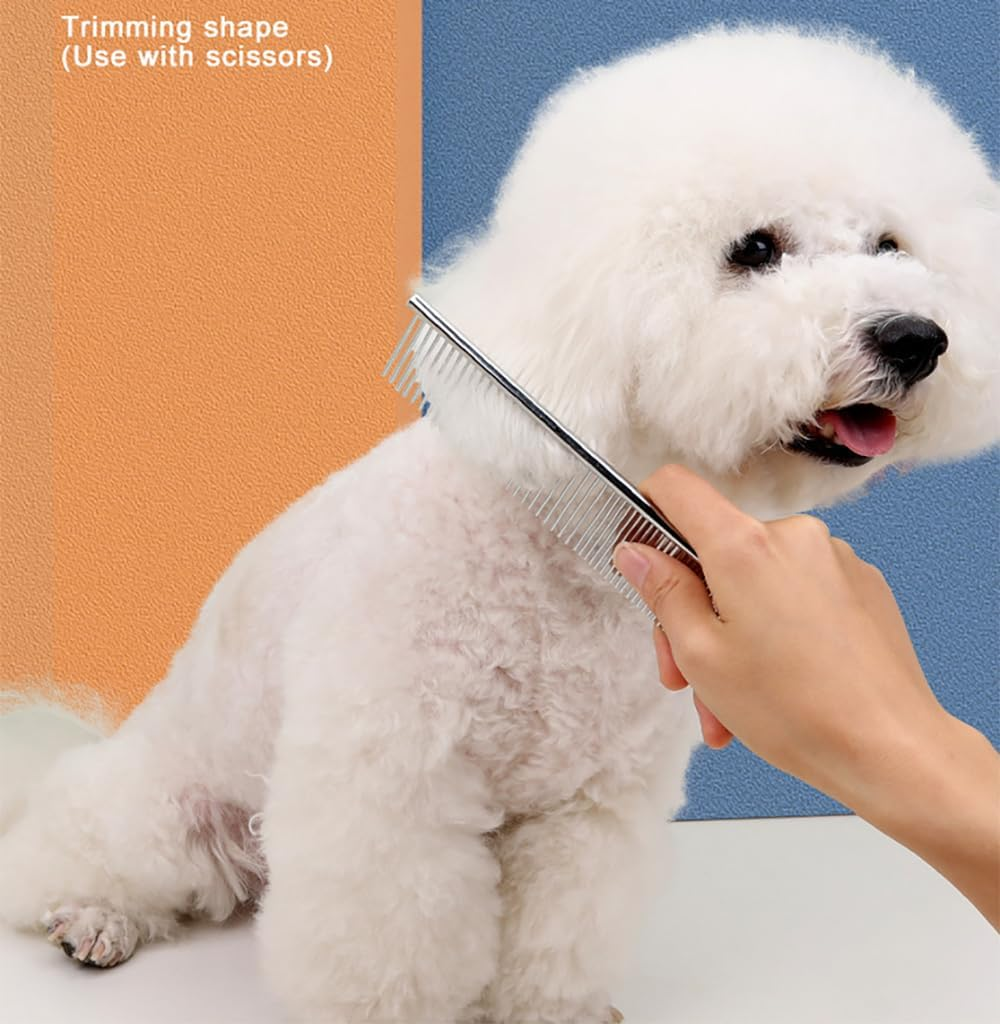 Custelen 2 Pack Dog Combs with Rounded Ends Stainless Steel Teeth - Professional Grooming Tool for Long and Short Haired Pets (6.3IN/7.4IN) image number 3