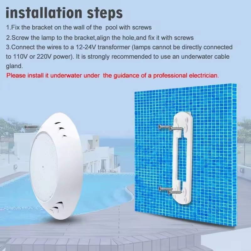 Pool Light Underwater RGB Multicolor Changing LED Lights IP68 Swimming Bright Remote Light for Pond Aquarium Garden Party Inground Pool DC12V 55W