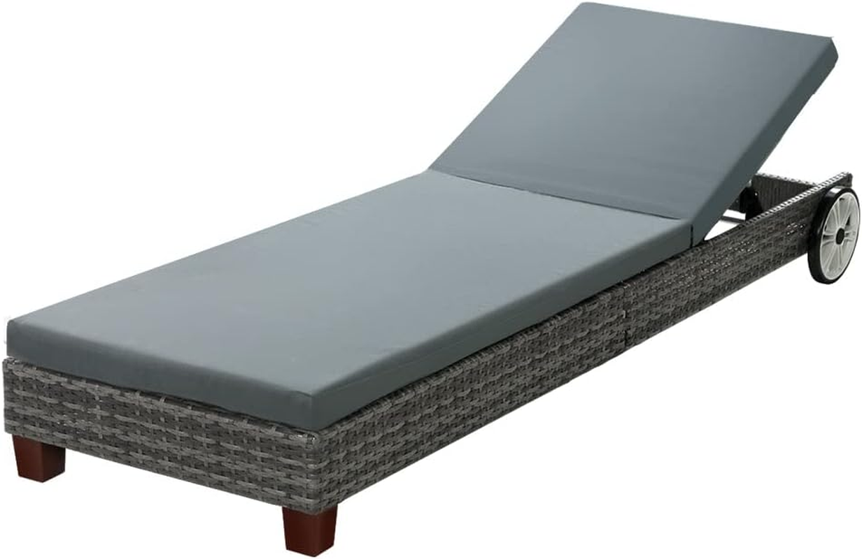 Gardeon Sun Lounge Camping Chair Wicker Lounger Rattan Day Bed, Chaise Beach Chairs Outdoor Furniture Garden Patio Setting Pool Backyard, with Wheels Cushion Adjustable Backrest Grey image number 5