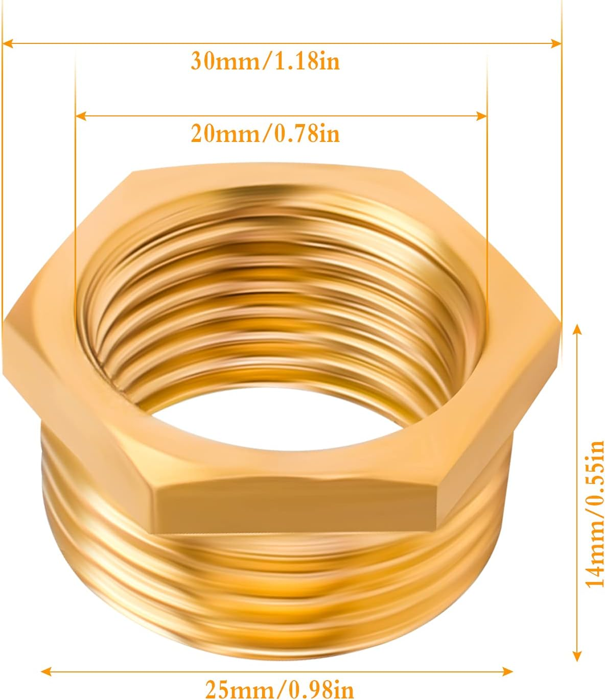 4 Pieces Reducer Adapter, Brass Thread Adapter Hex Water Pipe Reducer Fittings 1/2 Female to 3/4 Male Adapter for Hose Connector image number 4