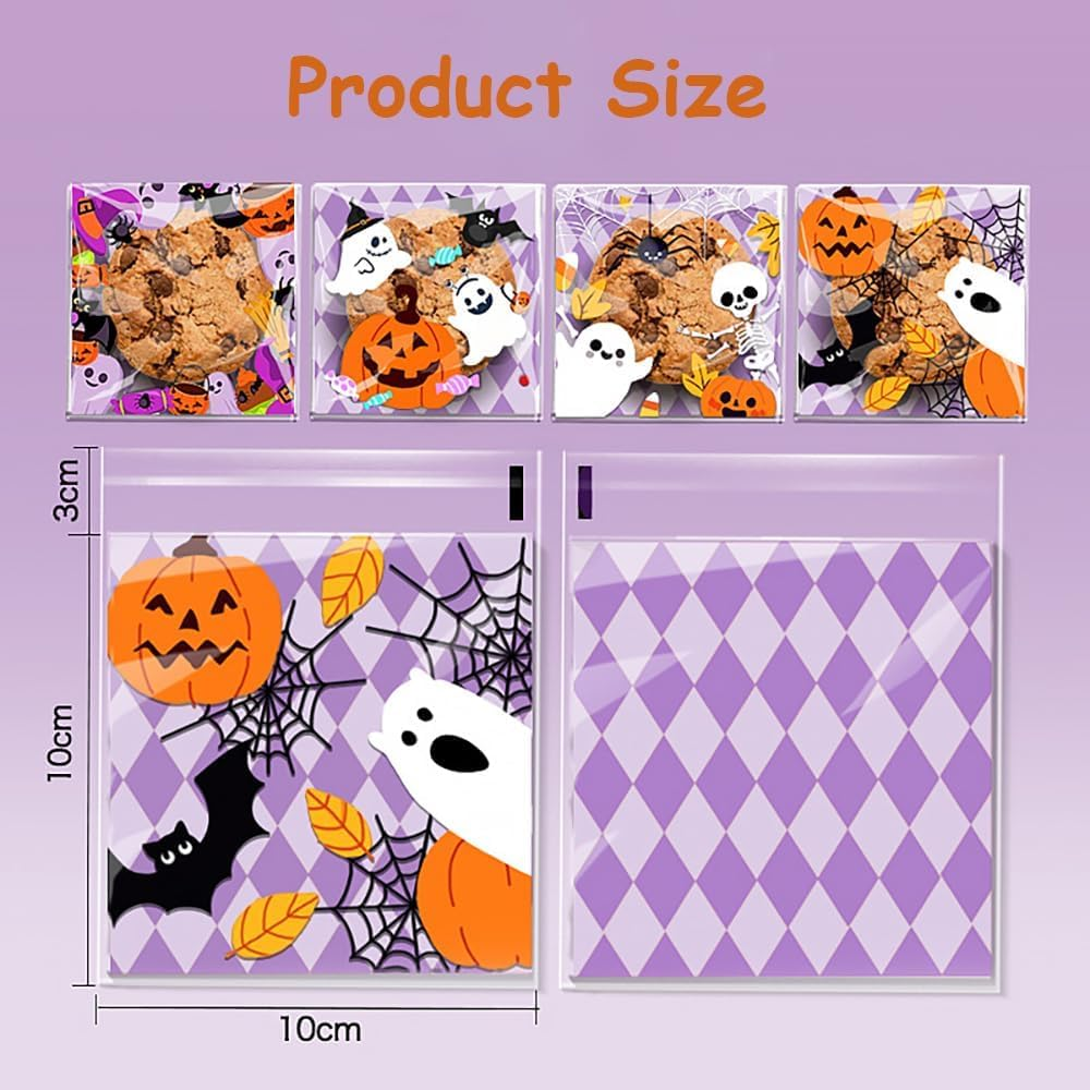 ZANZER 400 PCS Halloween Cellophane Treat Bags - Self-Adhesive Clear Bags for Trick or Treat Candy, Cookies, Snacks, Gifts, Party Favors image number 4