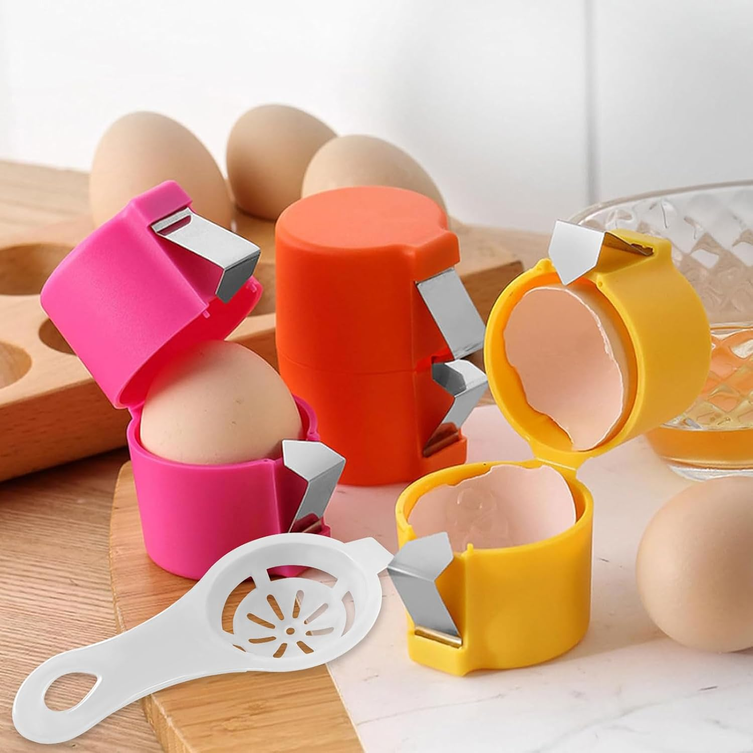 Egg Shell Opener,Egg Shell Opener for Hard Boiled Eggs,2024 New Egg Cutter Egg Cracker Tool,Egg Shell Opener Egg Separator for Raw Eggs for Home Kitchen Use.3Pack image number 5