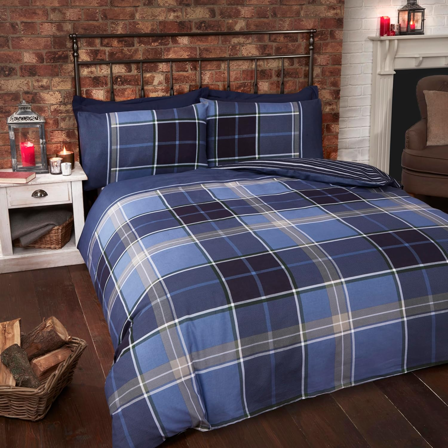 Rapport Finest Homewares Argyle Tartan King Quilt Duvet Cover and 2 Pillowcase, Grey image number 3