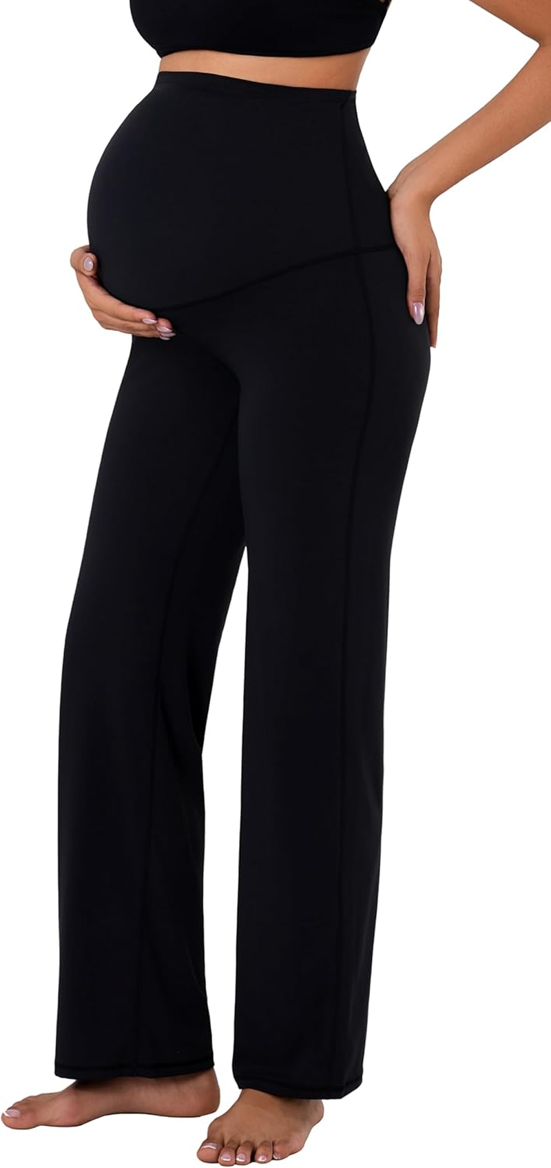 Sunzfly Maternity Wide Leg Pants over Belly Flowy Pregnancy Lounge Yoga Pants with Optional Pockets, Stretchy & Supportive image number 2