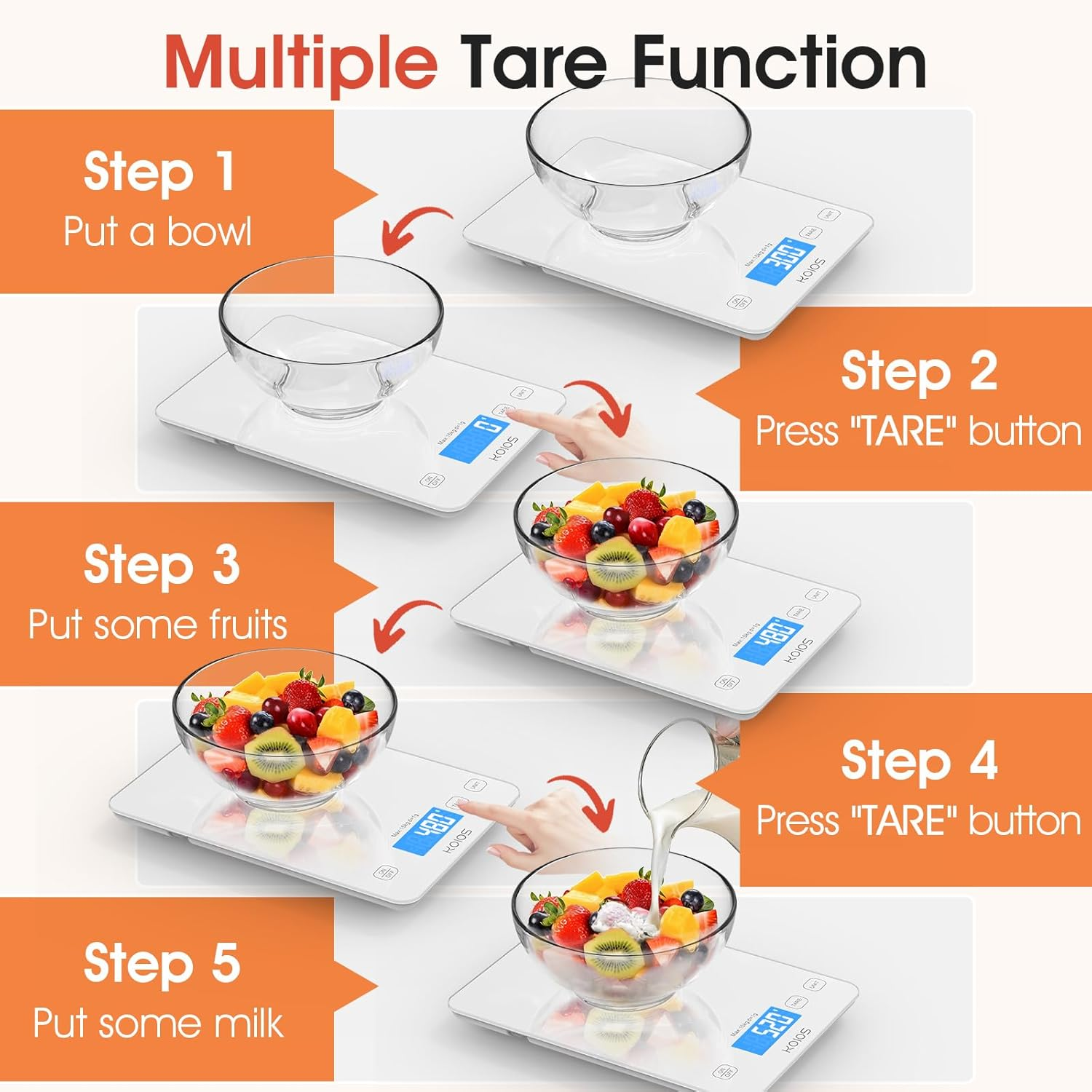 KOIOS Kitchen Scale, 33Lb/15Kg Digital Food Scales Weight in Grams and Ounces for Cooking Baking, 1G/0.1Oz Precise Graduation, Batteries and Type-C Charging, Tare Function, LCD Display, White image number 2