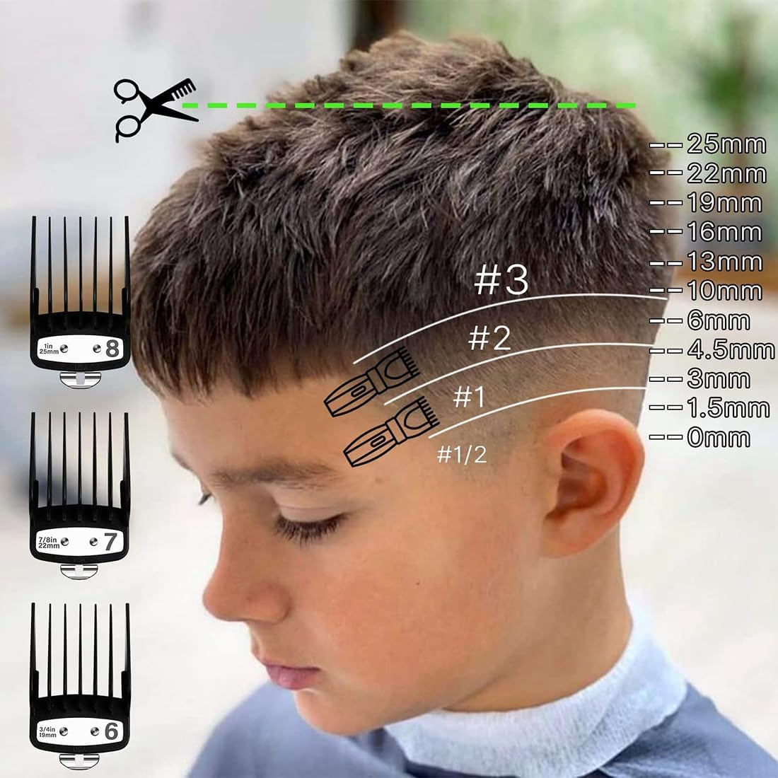 10PCS Clipper Guards, Professional Hair Cutting Guides Compatible with Wahl Clipper, Clipper Guards with Metal Clip-From 1/16 Inch to 1 Inch(1.5-25Mm) Detail Cleaning Brush(Black) image number 2