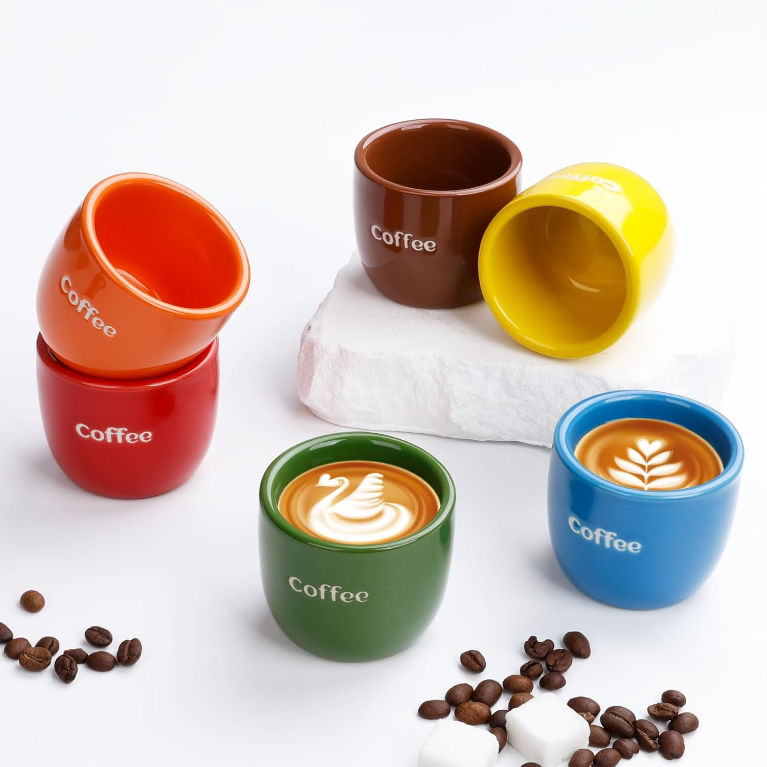 ZEBERBO Ceramic Espresso Cups Set of 4, 5Oz Espresso Coffee Mugs, Special Glazed Demitasse Cups Expresso Coffee Cup for Espresso Machine