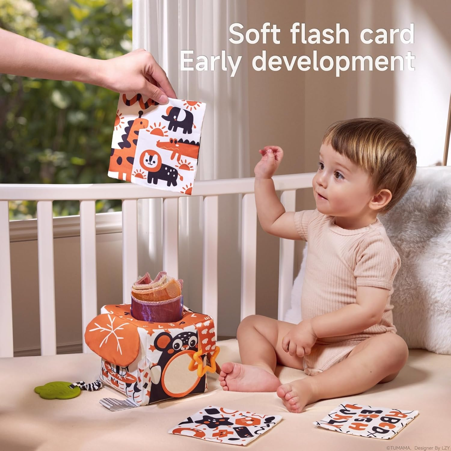 TUMAMA KIDS Montessori Baby Tissue Box with Contrast Designs, Colourful Ribbons and Crinkle Paper for Toddler 0 3 6 9 Months+ image number 5