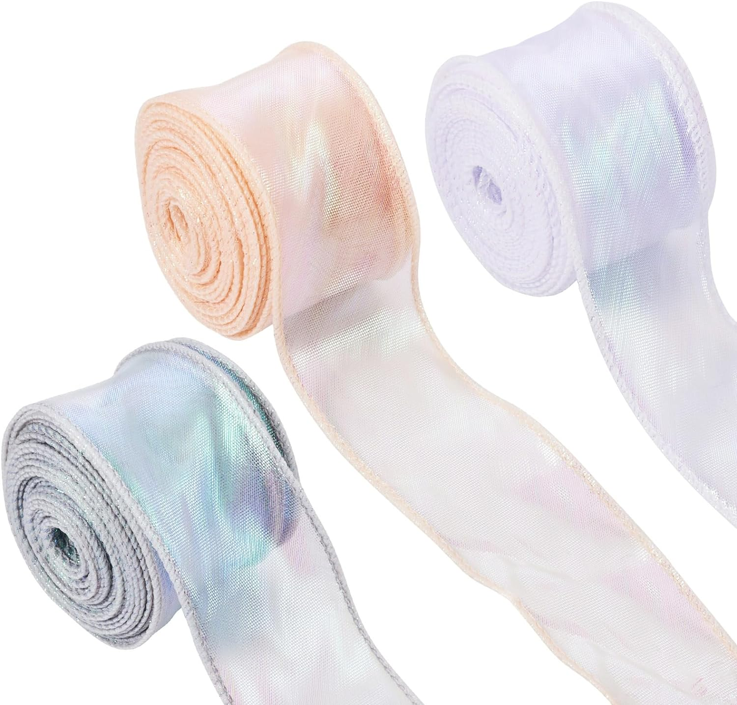 Crafans 3 Rolls 40MM Organza Chiffon Ribbons Shimmer Sheer Gift Wrapper Ribbons for Bouquet Wedding Bows Party Decoration