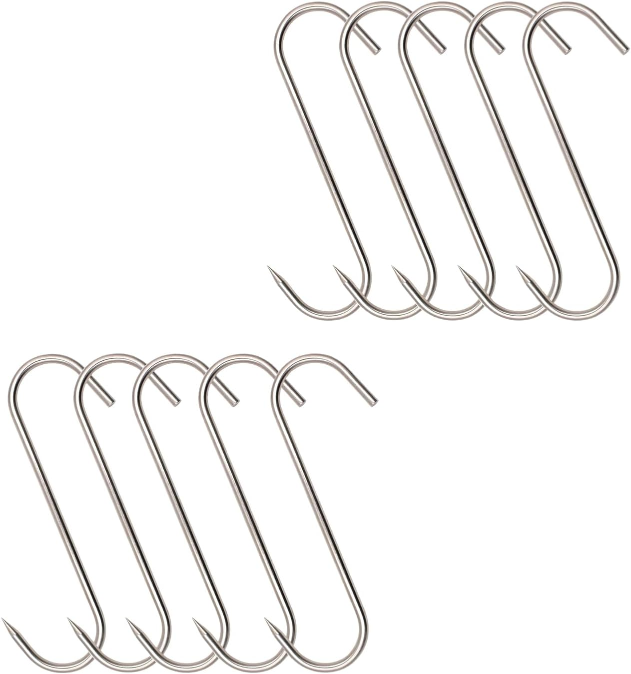 INCAUCA 10 Pieces Meat Hook, 17.5Cm 4Mm Meat Hooks for Butchering Hanging Smoker Grilling, Stainless Steel S Shaped Hooks, Butcher Hook for Meat Processing Beef Chicken Bacon BBQ