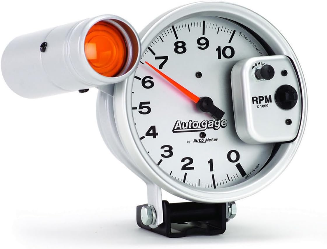 Autometer Gauge, Autogage, Tachometer, 5 In., 0-10K RPM, Pedestal W/ EXT. Shift-Lite, Silver, Each image number 1