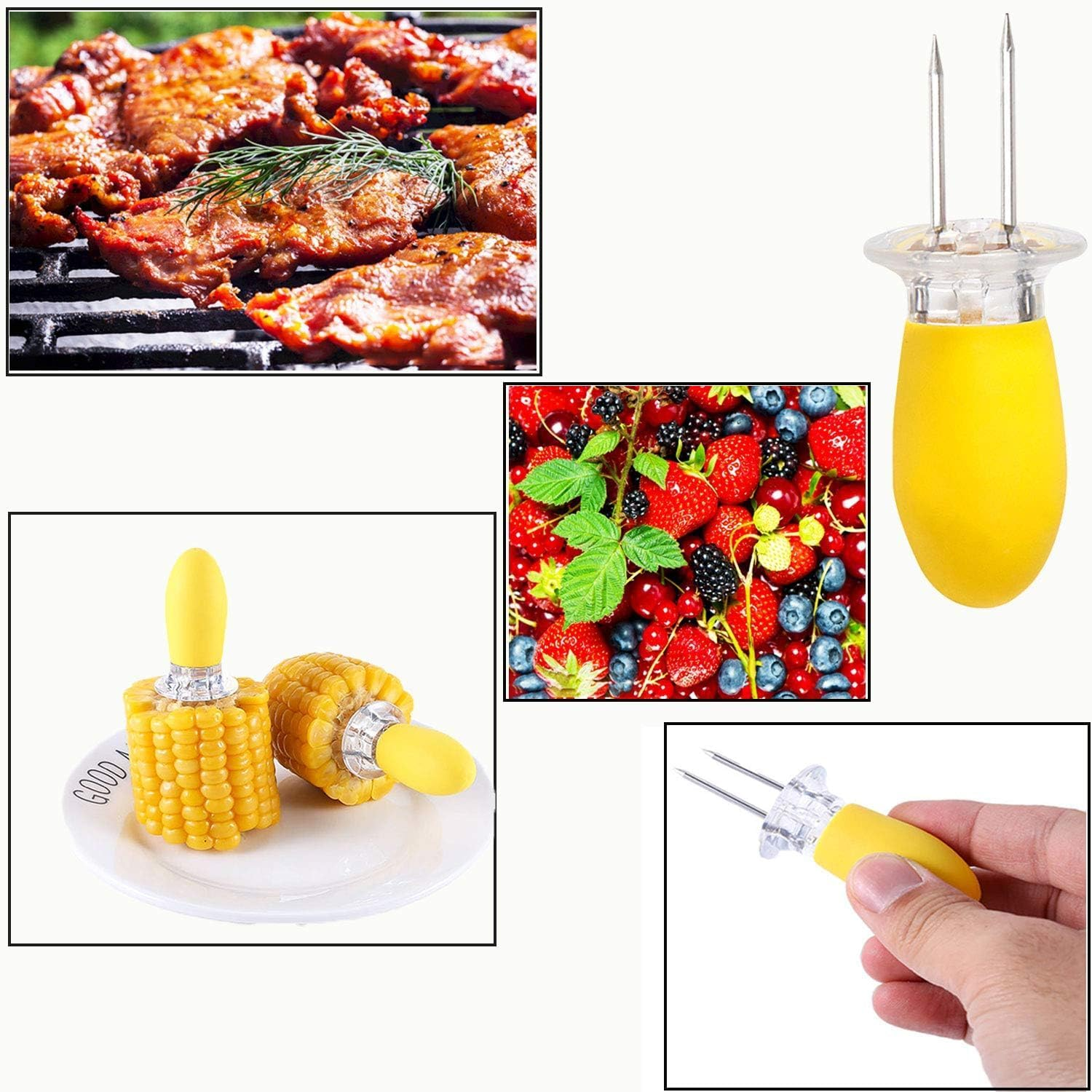 Quhoxdye 18Pcs/9Pairs Corn Holders, Stainless Steel Corn Cob Holders Corn on the Cob BBQ Fork Skewers with Butter Spreader for Home Cooking Parties Camping (Multicolor) image number 6